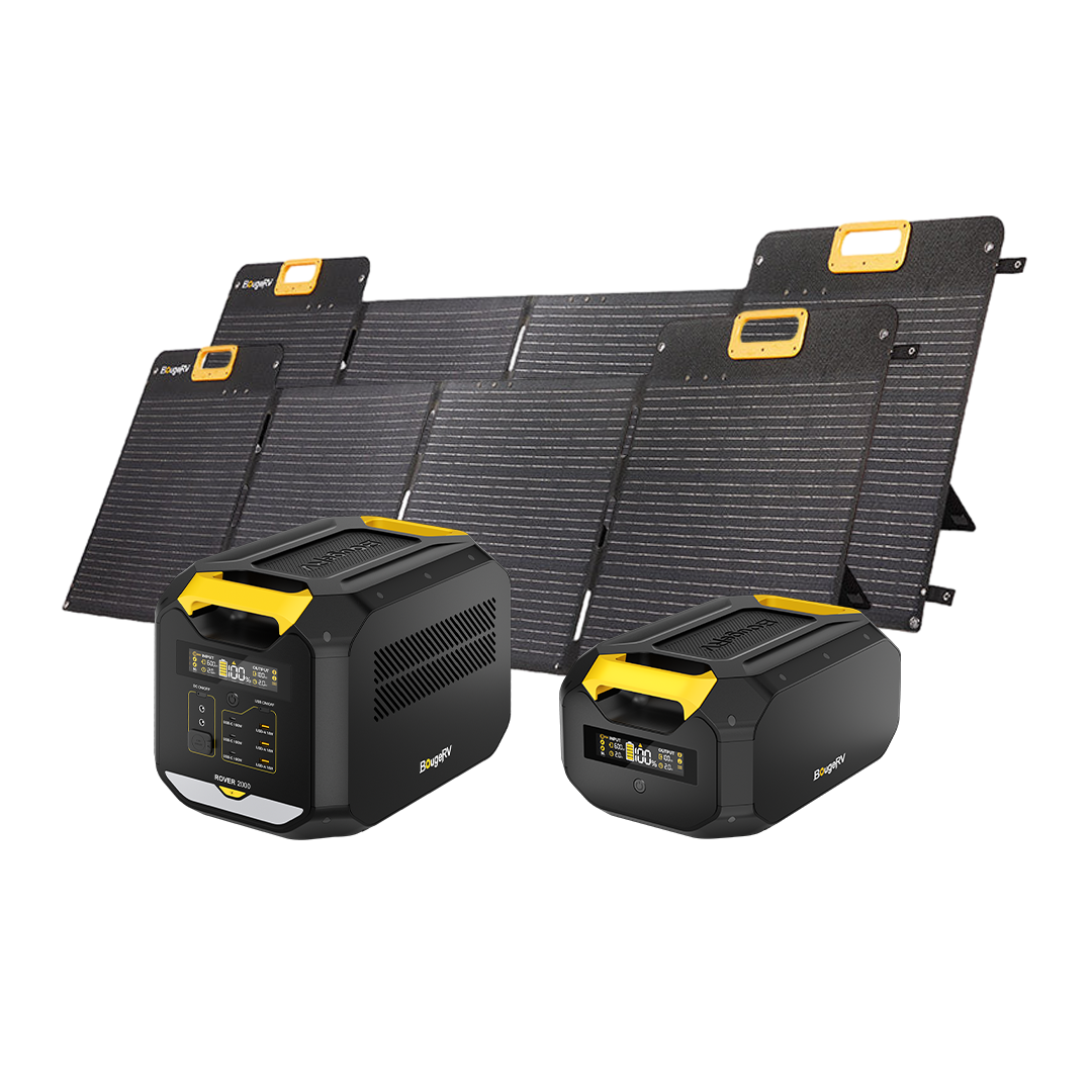 BougeRV ROVER2000 Semi-solid Solar Generator (4016Wh) & 400W(2x200W) Portable Solar Panel