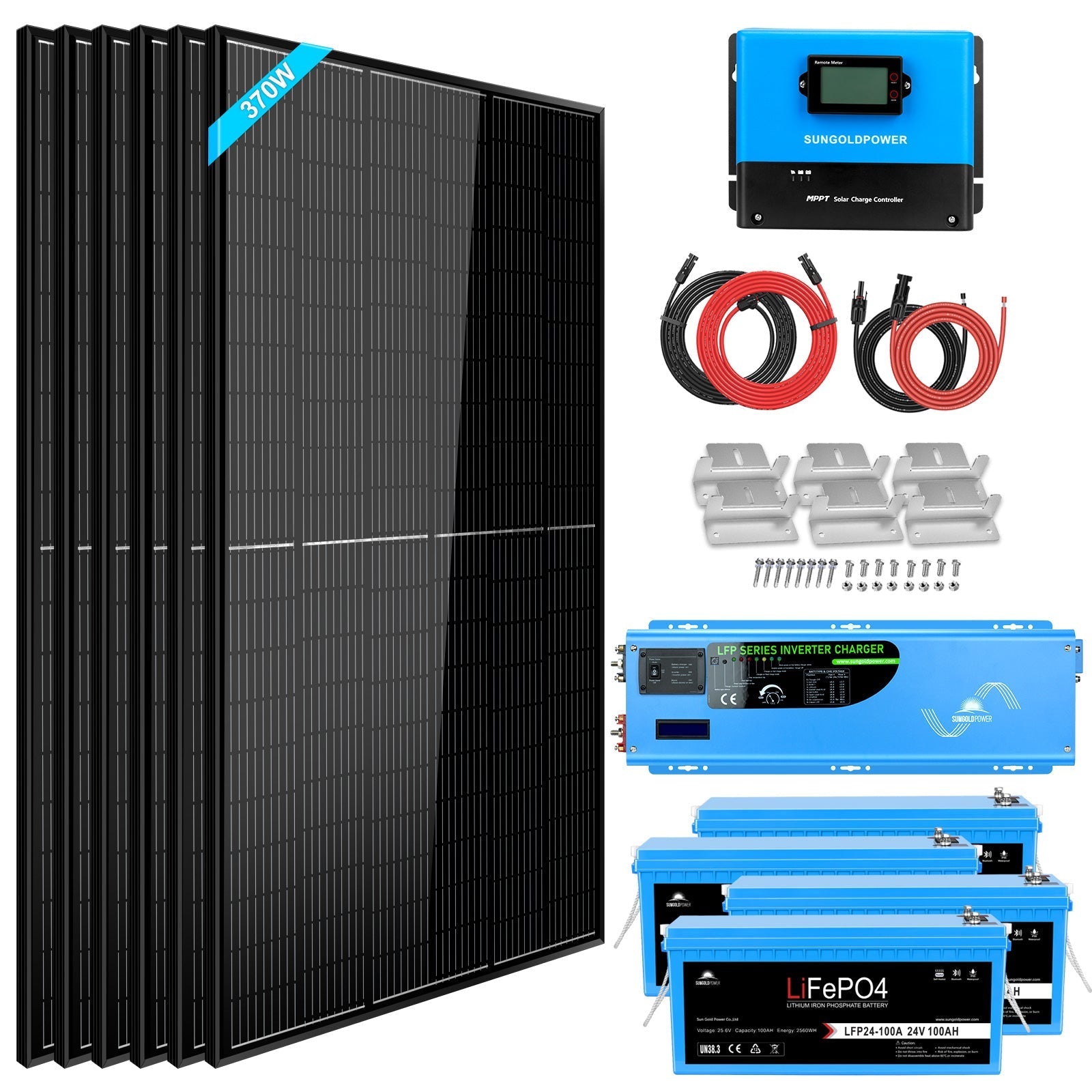 SunGold Power Off-Grid Solar Kit 6000W 48VDC 120V/240V LifePO4 10.24KWH Lithium Battery 6 X 370 Watt Solar Panels