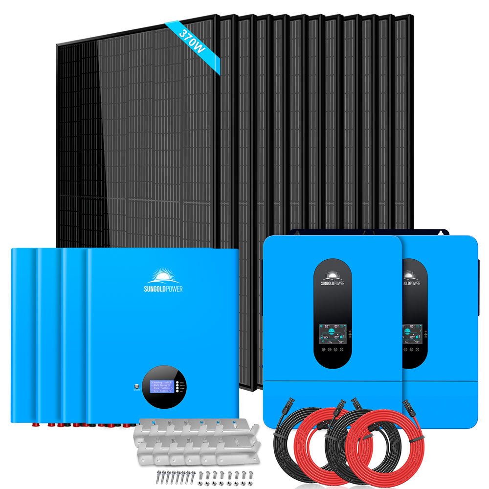 SunGold Power Off-Grid Solar Kit 13,000W 48VDC 120VAC/240V 20.48kWh PowerWall Lithium Battery 12 x 370 Watts Solar Panels SGM-1320M