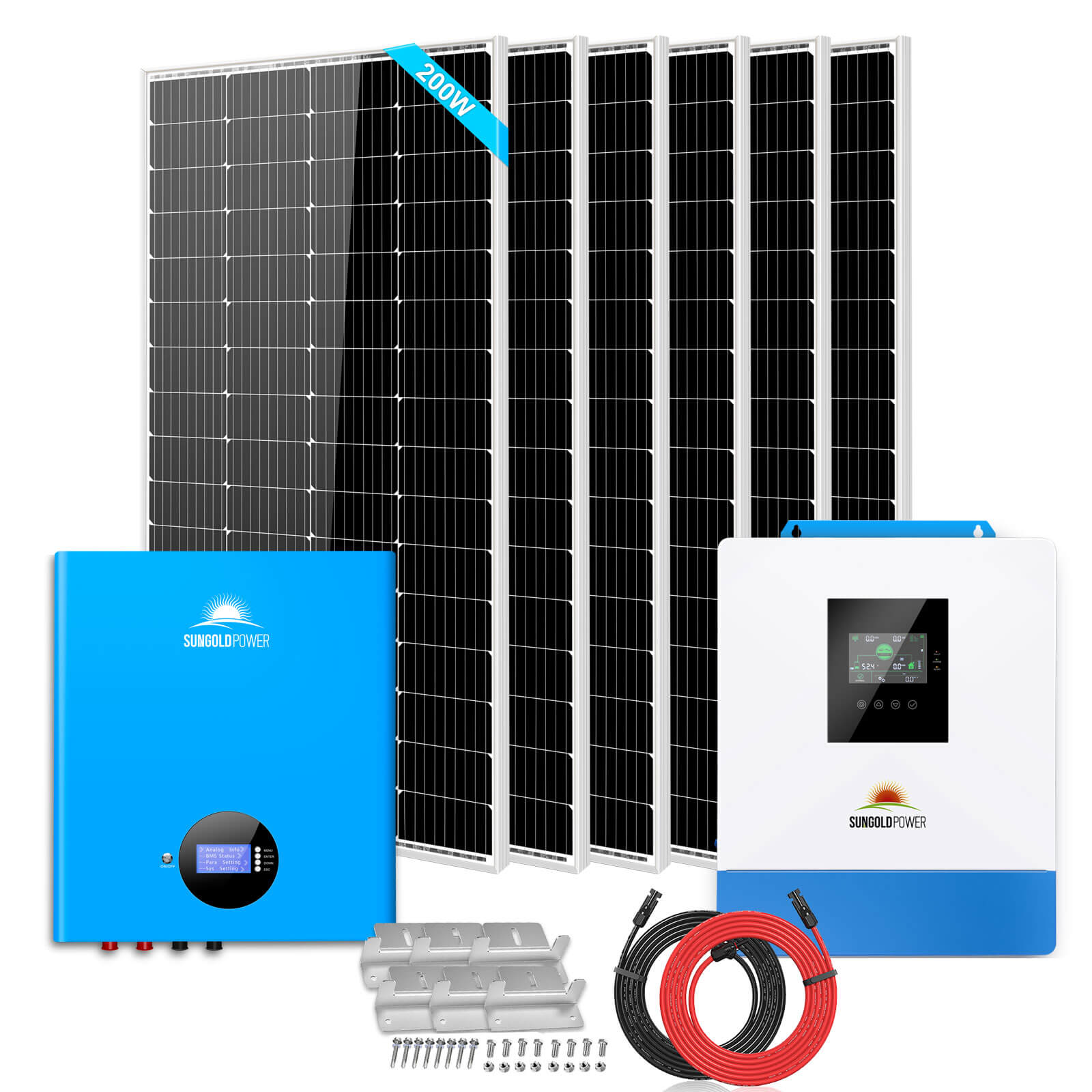 SunGold Power Off-Grid Solar Kit 5000W 48VDC 120V 5.12KWH PowerWall Battery 6 X 200 Watts Solar Panels