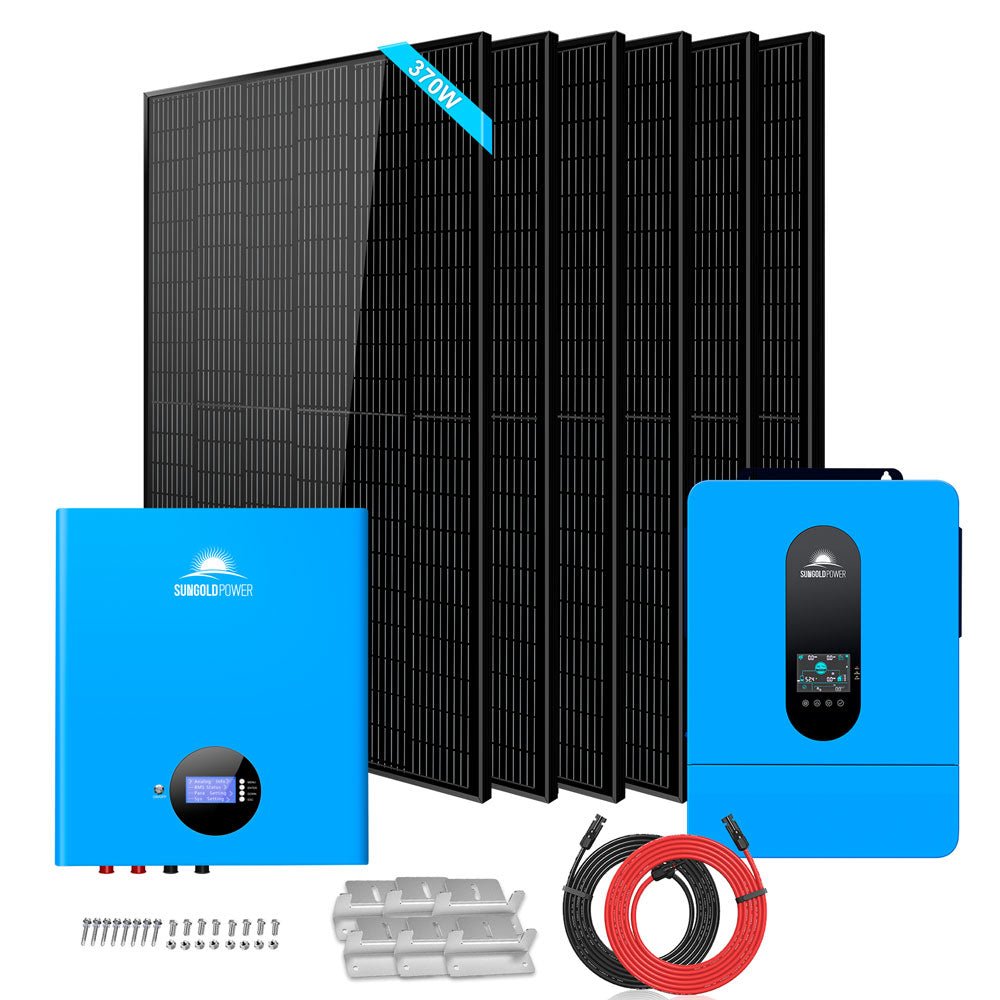 SunGold Power Off-Grid Solar Kit 6,500W 48VDC 120/240VAC 5.12 kWh PowerWall Lithium Battery 6 x 370 Watt Solar Panels SGM-655M