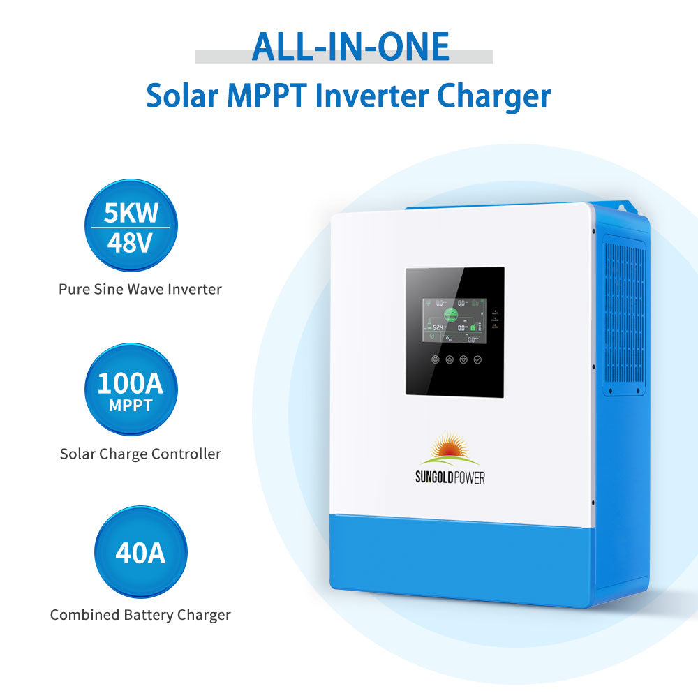 SunGold Power Off-Grid Solar Kit 5000W 48VDC 120V 10.24KWH PowerWall Lithium Battery 6 X 370 Watts Solar Panels