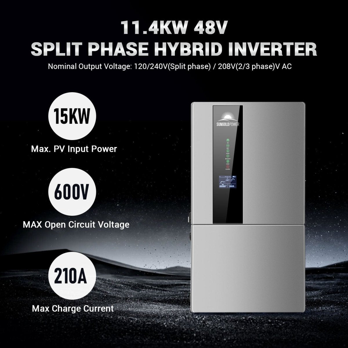 SunGold Power Hybrid Solar Kit 11.4kW 48V Split Phase 20.48 kWh Lithium Battery 16 x 440 Watt Solar Panels SGH-11N2E