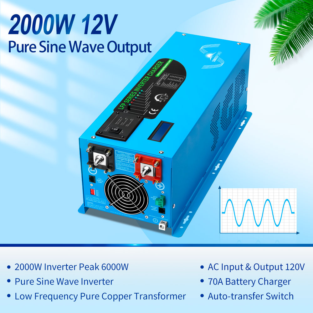 SunGold Power 2000W DC 12V Pure Sine Wave Inverter With Charger