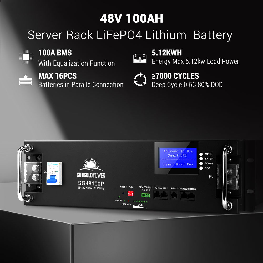 SunGold Power Off-Grid Solar Kit 6000W 48VDC 120V/240V LifePo4 10.48KWH Server Rack Lithium Battery 8 X 370 Watts Solar Panels