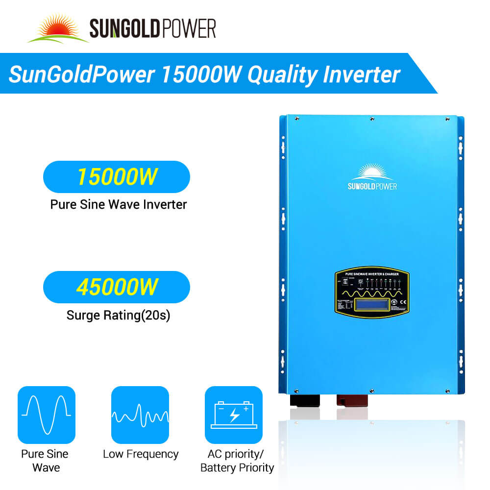 SunGold Power Off-Grid Solar Kit 15000W 48VDC 120V/240V LifePo4 20.48KWH Lithium Battery 18 X 415 Watts Solar Panels