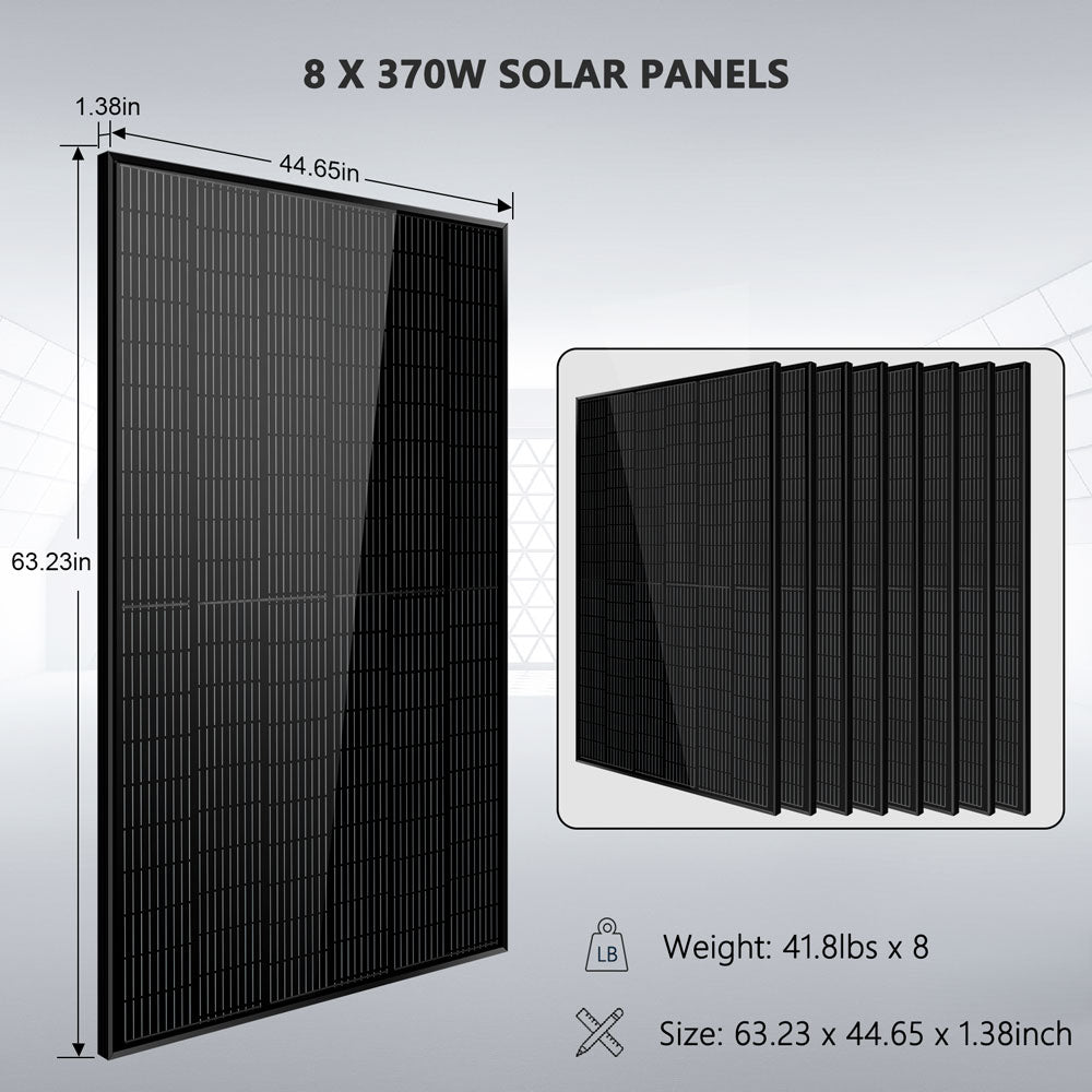 SunGold Power Off-Grid Solar Kit 6000W 48VDC 120V/240V LifePo4 10.48KWH Server Rack Lithium Battery 8 X 370 Watts Solar Panels