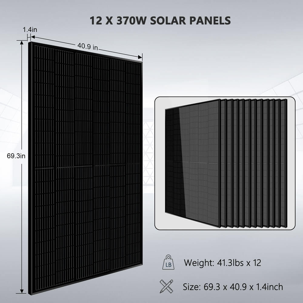 SunGold Power Off-Grid Solar Kit 13,000W 48VDC 120VAC/240V 20.48kWh PowerWall Lithium Battery 12 x 370 Watts Solar Panels SGM-1320M