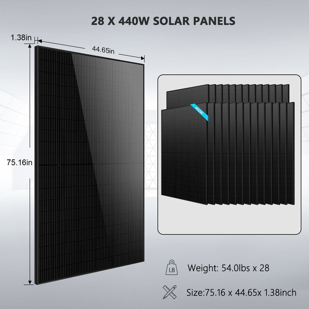 SunGold Power Hybrid Solar Kit 11.4kW 48V Split Phase 30.72 kWh Lithium Battery 28 x 440 Watt Solar Panels SGH-11N3E