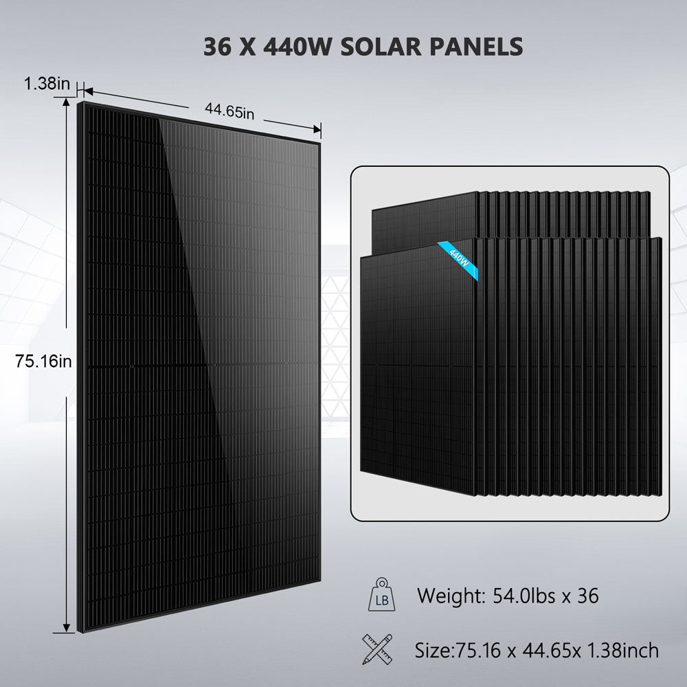 SunGold Power Hybrid Solar Kit 11.4kW 48V Split Phase 51.2 kWh Lithium Battery 36 x 440 Watt Solar Panels SGH-11N5E