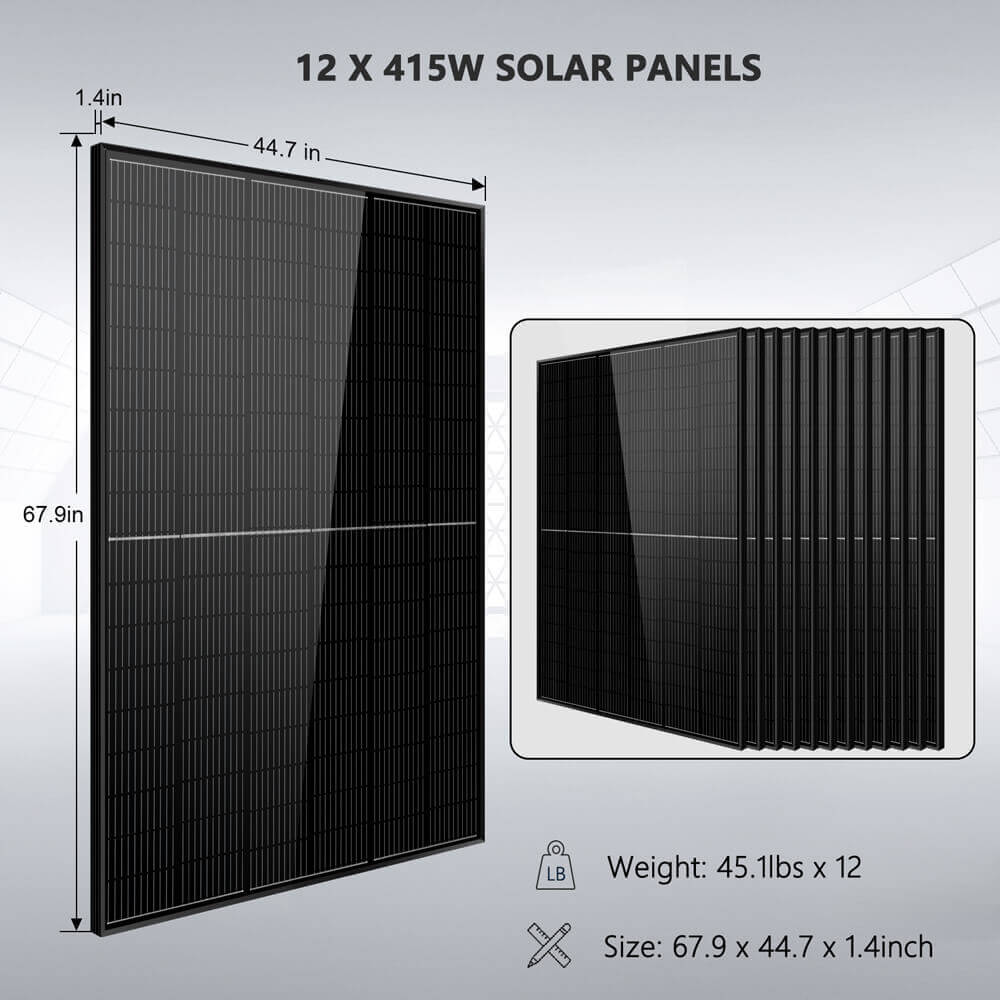 SunGold Power Off-Grid Solar Kit 10000W 48VDC 120VAC/240V 20.48KWH Powerwall Lithium Battery 12 X 415 Watts Solar Panels