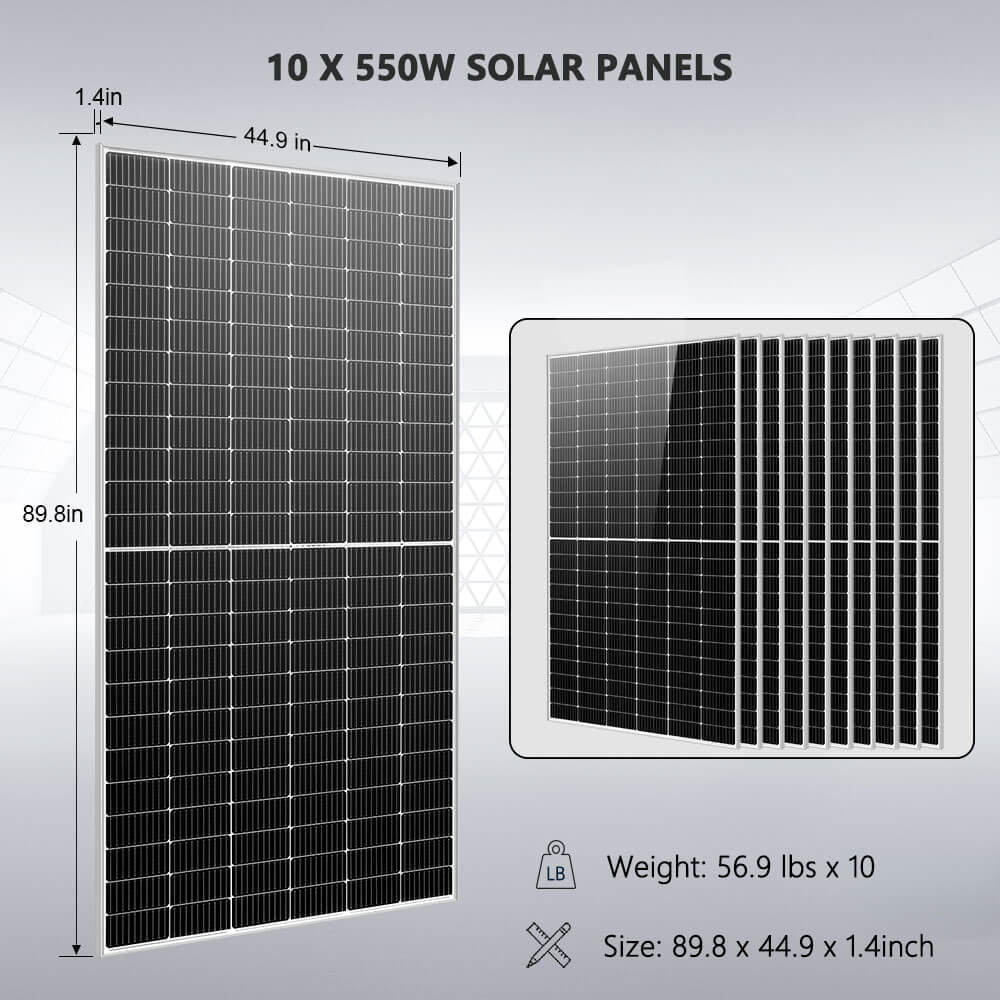 SunGold Power Off-Grid Solar Kit 10 X 550 WATTS SOLAR PANELS 4 X 5.12KWH POWERWALL LITHIUM BATTERY 10KW SOLAR INVERTER 48VDC 120V/240V