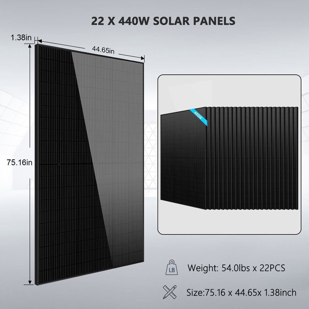 SunGold Power Off Grid Solar Kit 13,000W 48VDC 120V/240V LiFePO4 25.6kWh Lithium Battery 22 x 440 Watts Solar Panels SGR-13K25E