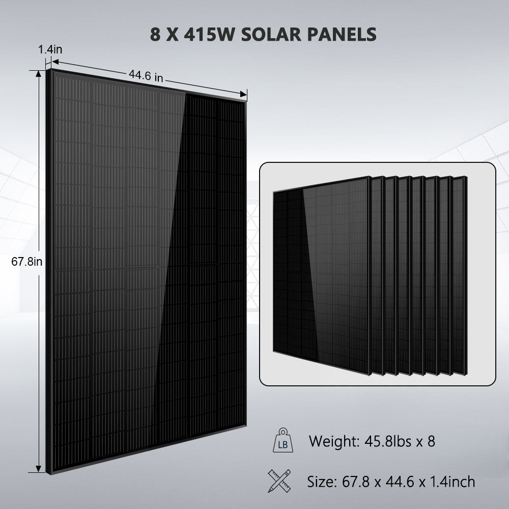 SunGold Power Off-Grid Solar Kit 6,500W 48VDC 120/240VAC LiFePO4 10.24 kWh Lithium Battery 8 x 415W Solar Panels SGR-6510E