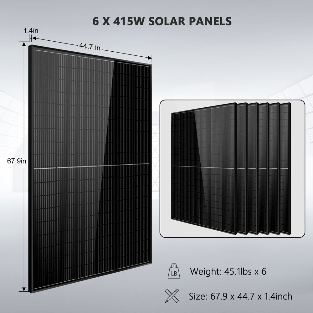SunGold Power Off-Grid Solar Kit 5000W 48VDC 120V LifePo4 10.24KWH Lithium Battery 6 X 415 Watts Solar Panels
