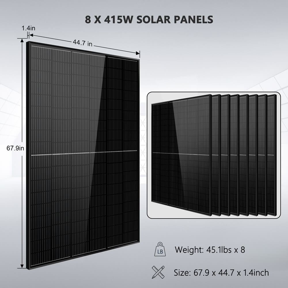 SunGold Power Off-Grid Solar Kit 8000W 48VDC 120V/240V LifePo4 10.24KWH Lithium Battery 8 X 415 Watts Solar Panels SGR-8K10E