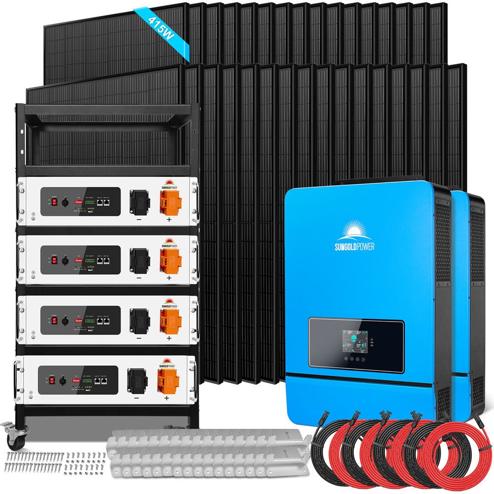 SunGold Power Off Grid Solar Kit 16KW 48VDC 120V/240V LiFePO4 25.6kWh Lithium Battery 32 x 415 Watts Solar Panels SGR-16K25E