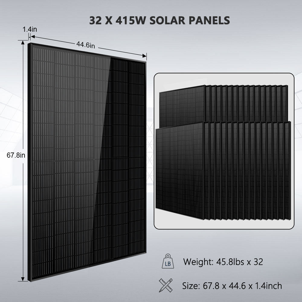 SunGold Power Off Grid Solar Kit 16KW 48VDC 120V/240V LiFePO4 25.6kWh Lithium Battery 32 x 415 Watts Solar Panels SGR-16K25E
