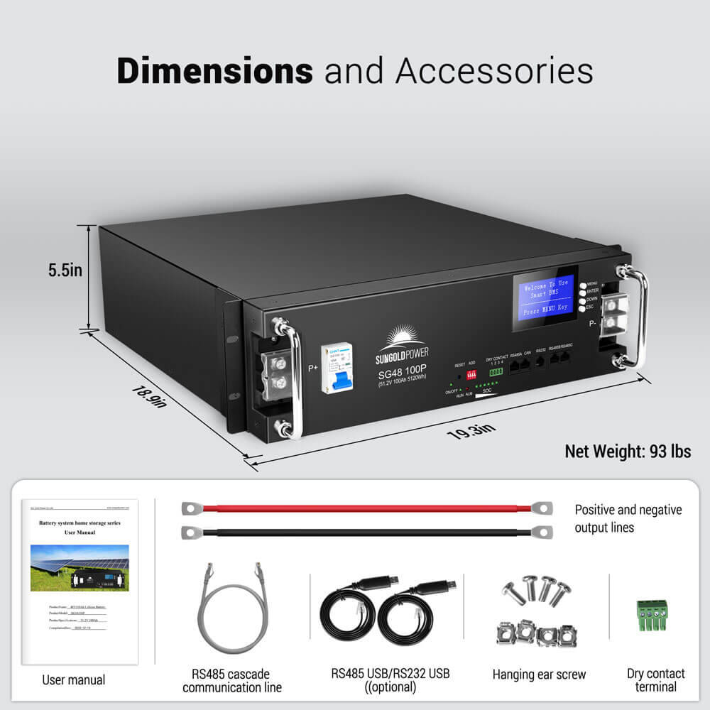 SunGold Power 48V 100AH Server Rack LiFePO4 Lithium Battery