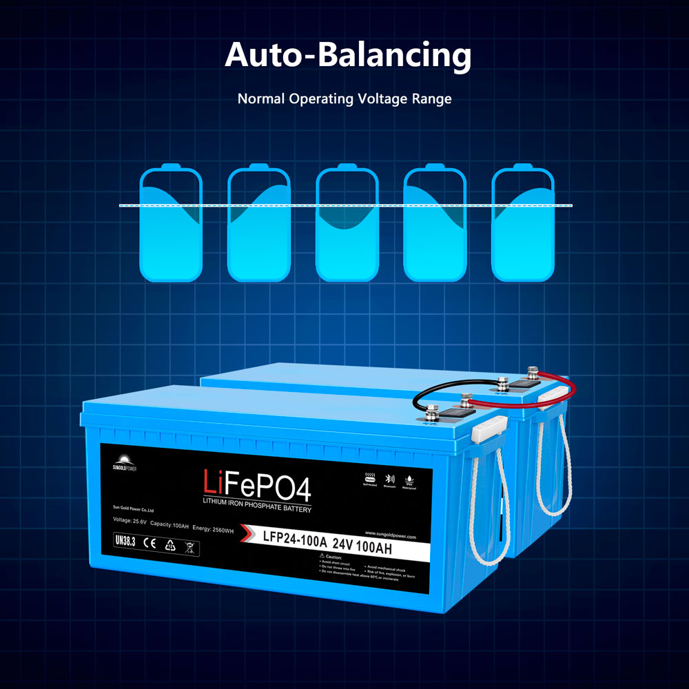 SunGold Power 24V 100Ah LiFePo4 Deep Cycle Lithium Battery Bluetooth / Self-Heating / IP65