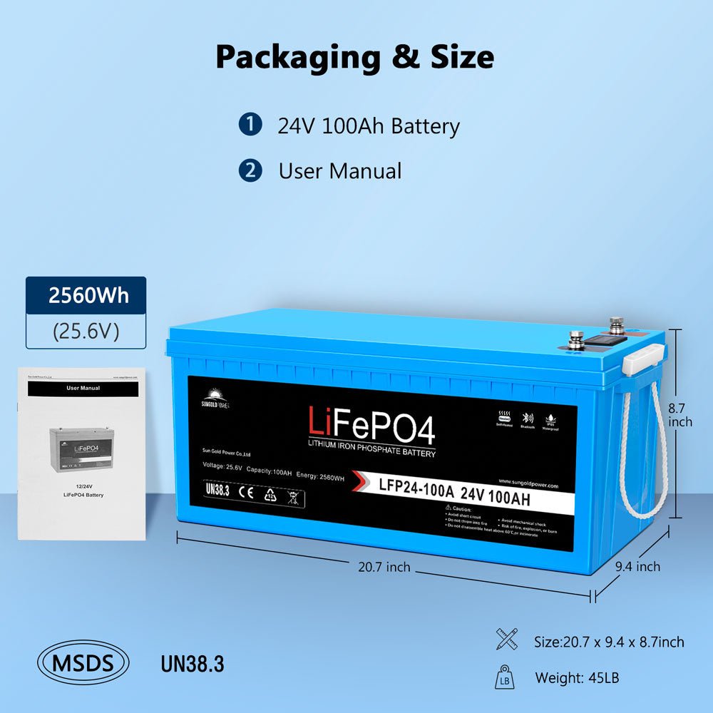 SunGold Power 4 X 24V 100Ah LiFePO4 Deep Cycle Lithium Battery Bluetooth / Self-Heating / IP65