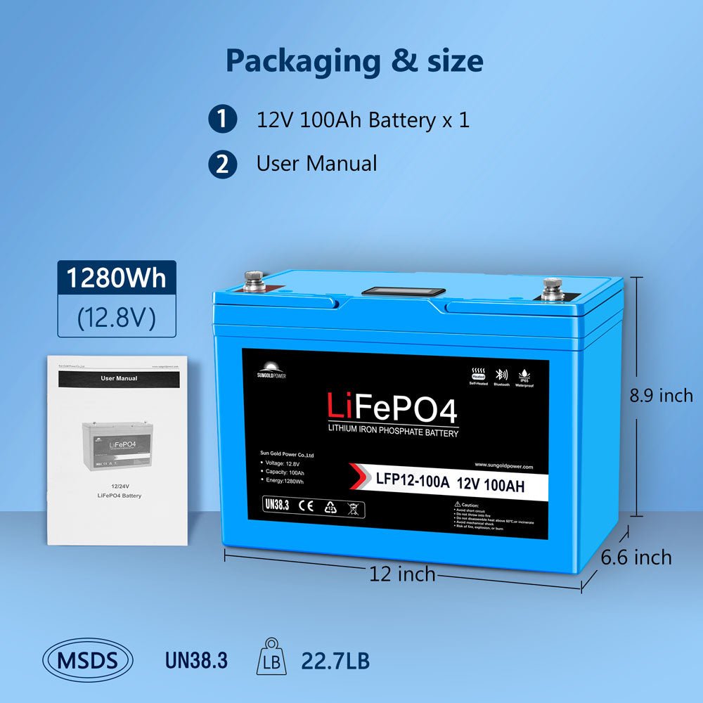 SunGold Power 2 X 12V 100Ah LiFePO4 Deep Cycle Lithium Battery Bluetooth / Self-Heating
