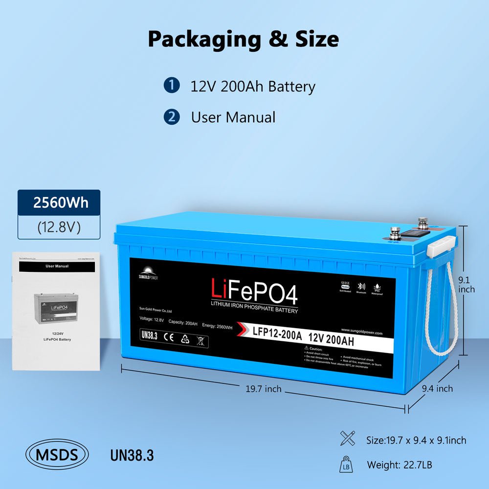 SunGold Power 4 X 12V 200Ah LiFePO4 Deep Cycle Lithium Battery Bluetooth / Self-Heating / IP65