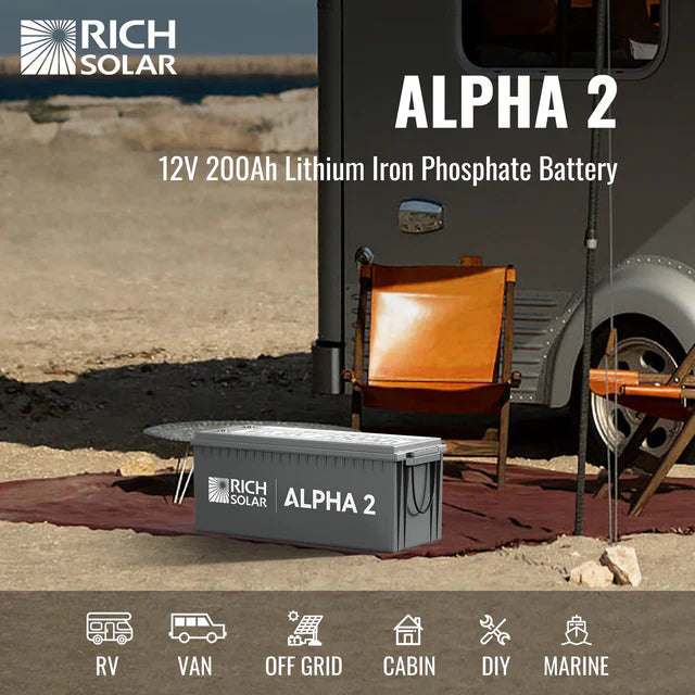 Rich Solar 12V 200Ah LiFePO4 Lithium Iron Phosphate Battery w/ Internal Heating and Bluetooth Function