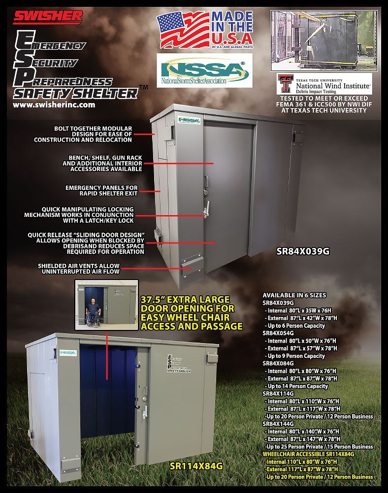 Swisher ESP Safety Shelter- 25 Person Private / 15 Person Business