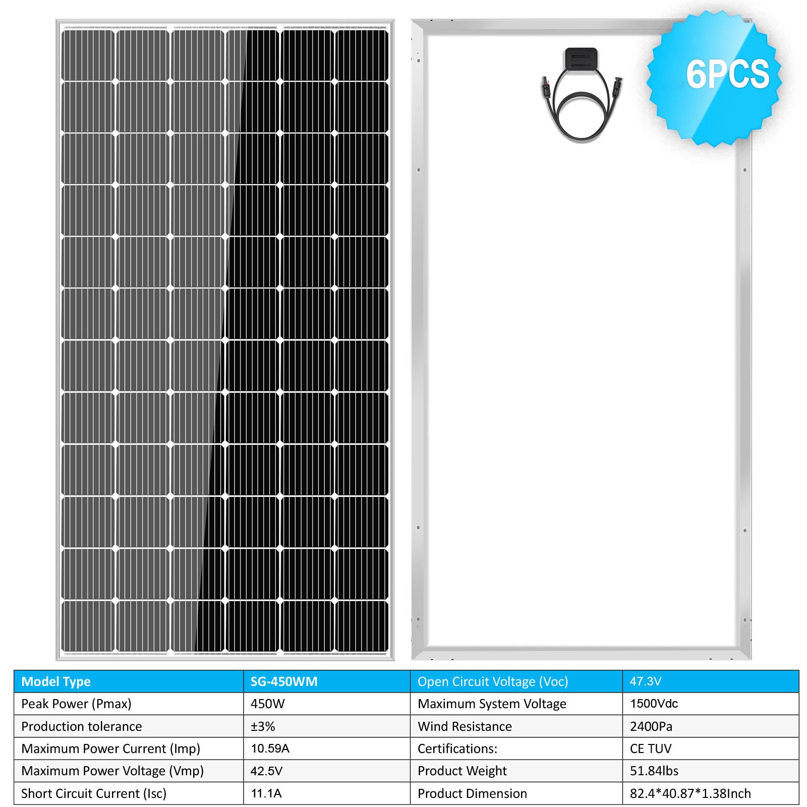 SunGold Power 450 Watt Monocrystalline PERC Solar Panels
