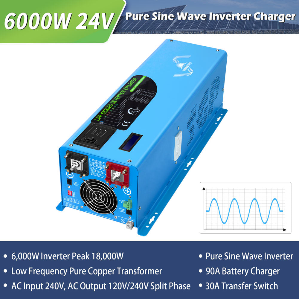 SunGold Power 6000W DC 24V Split Phase Pure Sine Wave Inverter With Charger