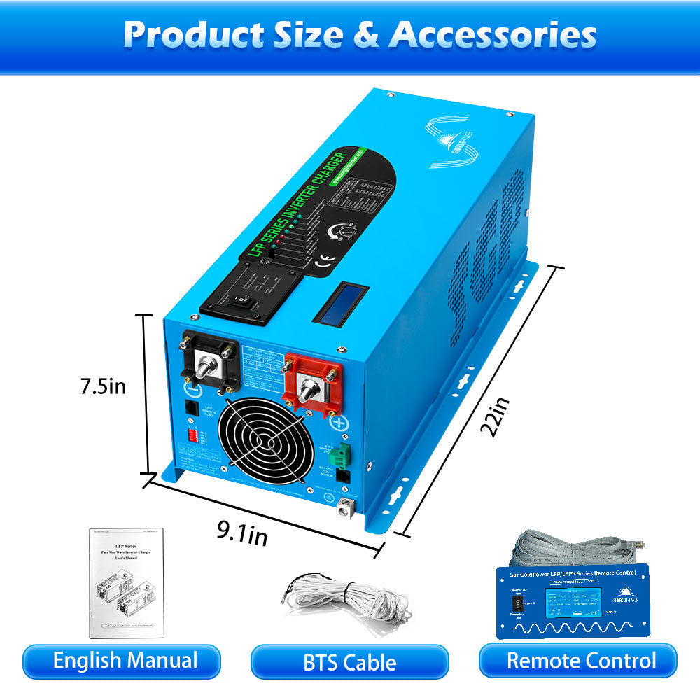 SunGold Power 3000W DC 12V Pure Sine Wave Inverter With Charger