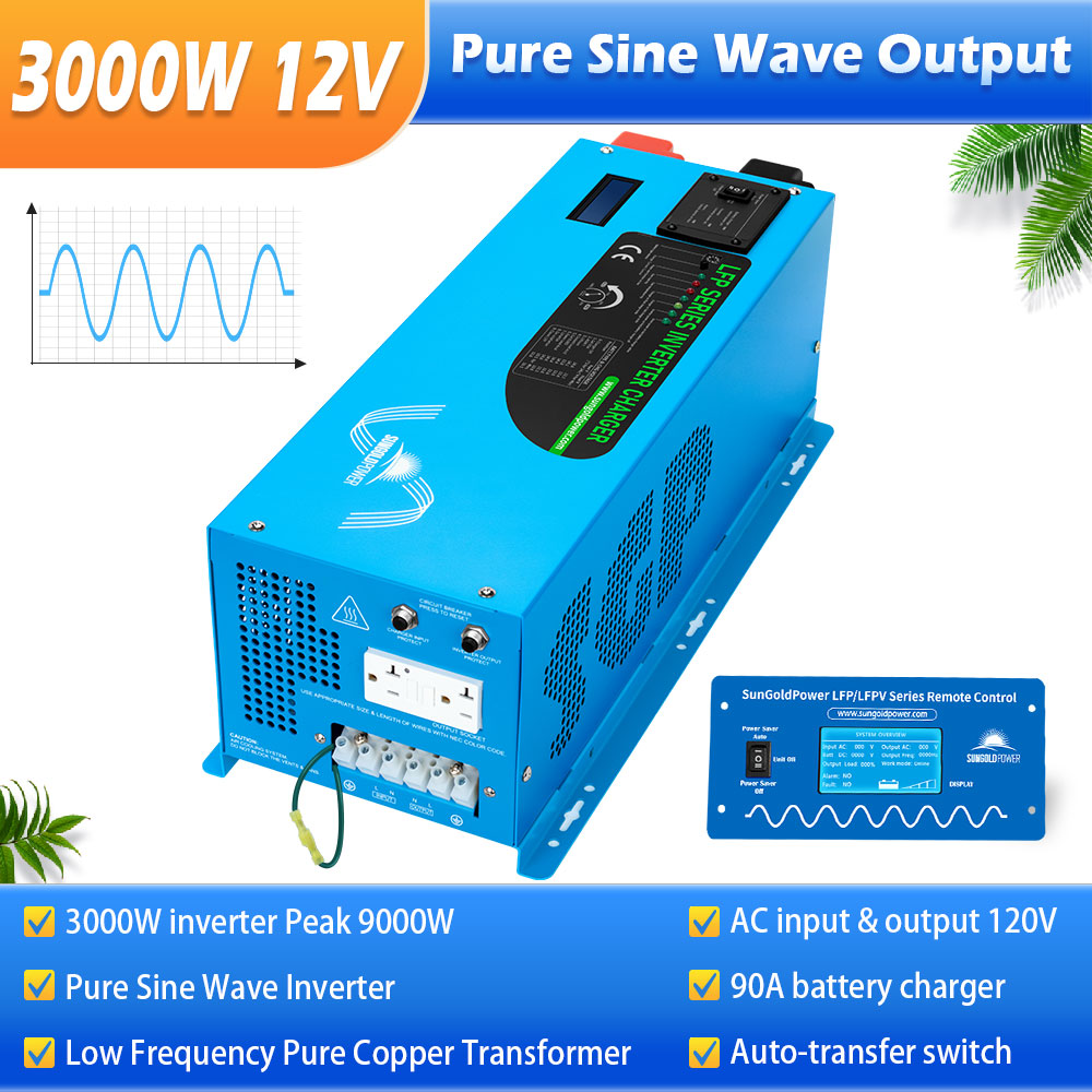 SunGold Power 3000W DC 12V Pure Sine Wave Inverter With Charger