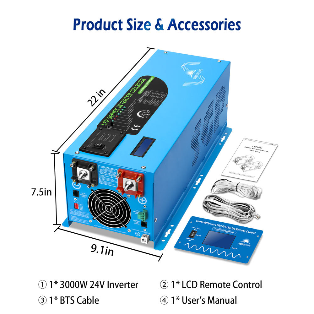 SunGold Power 3000W DC 24V Pure Sine Wave Inverter With Charger