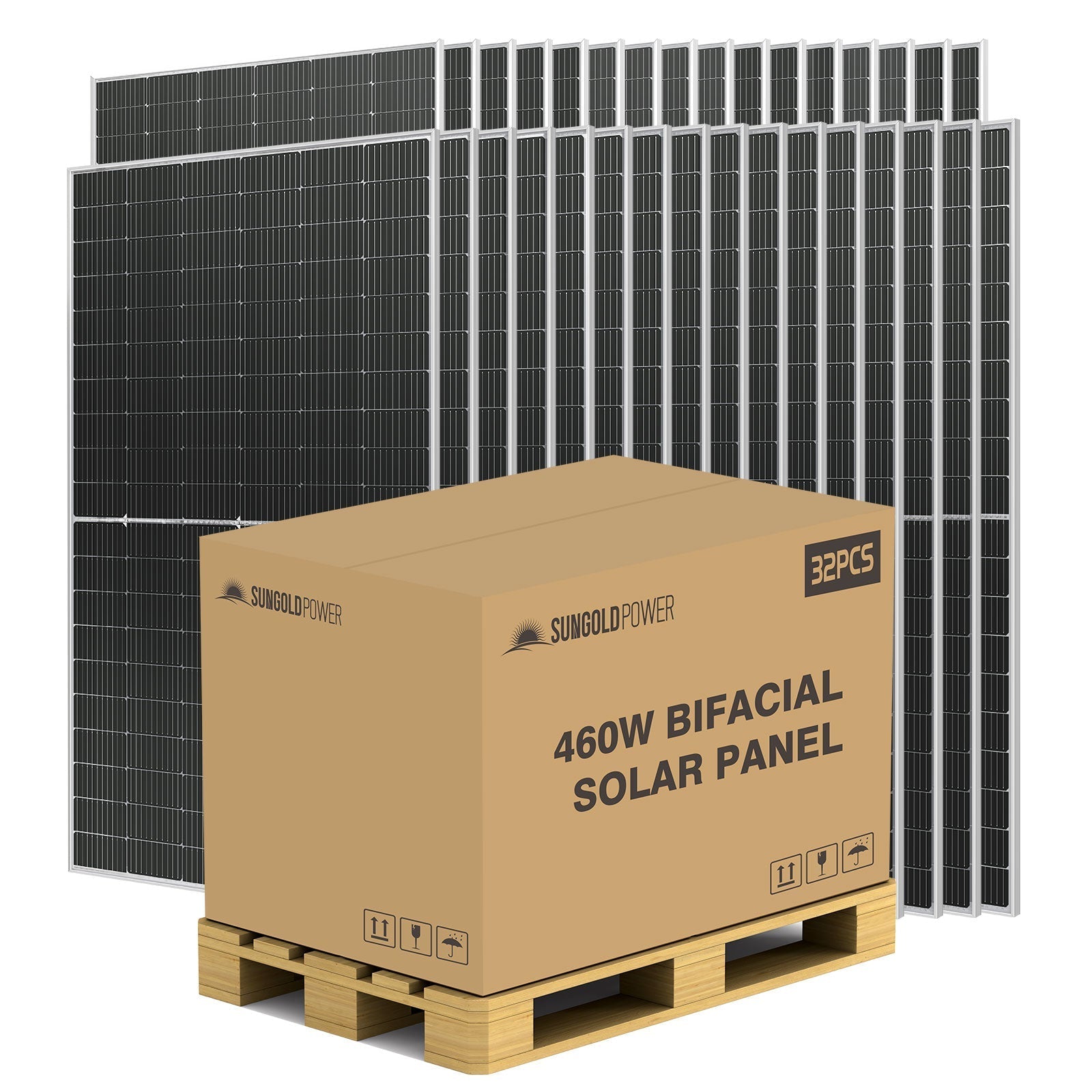 SunGold Power 460 WATT BIFACIAL PERC SOLAR PANEL FULL PALLET (32 PANELS)