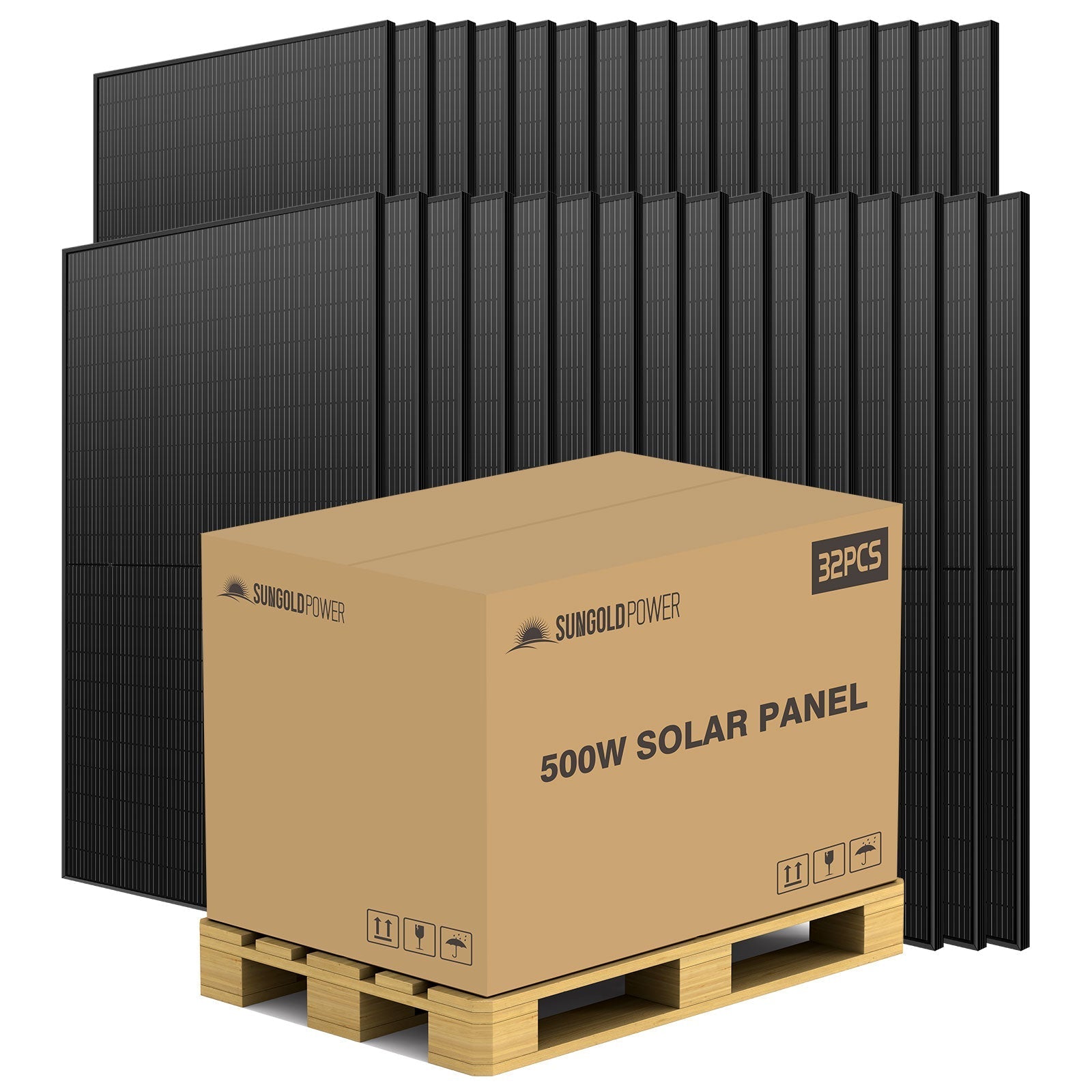 SunGold Power 500W MONO BLACK PERC SOLAR PANEL FULL PALLET (32 PANELS)