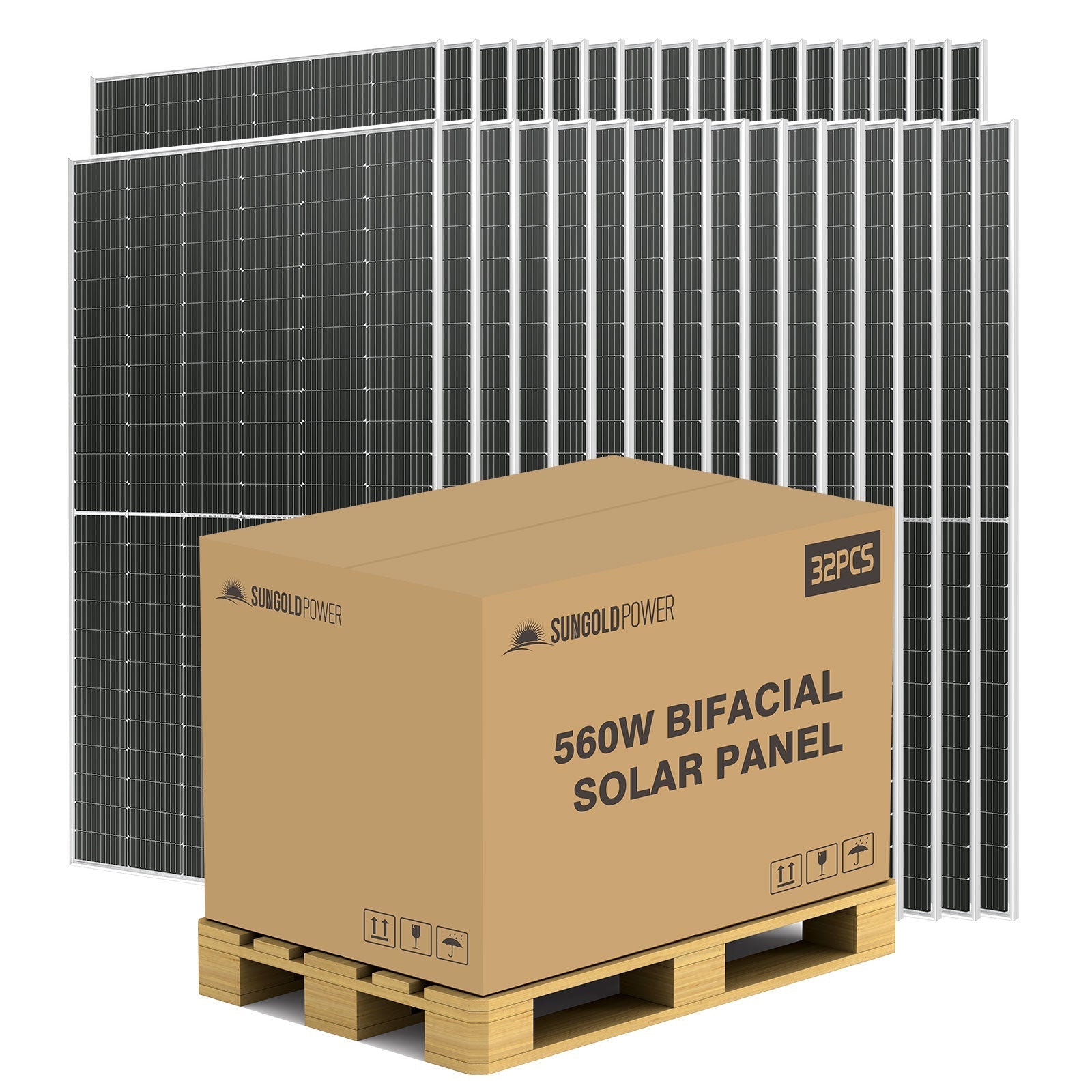 SunGold Power 560 WATT BIFACIAL PERC SOLAR PANEL FULL PALLET (32 PANELS)