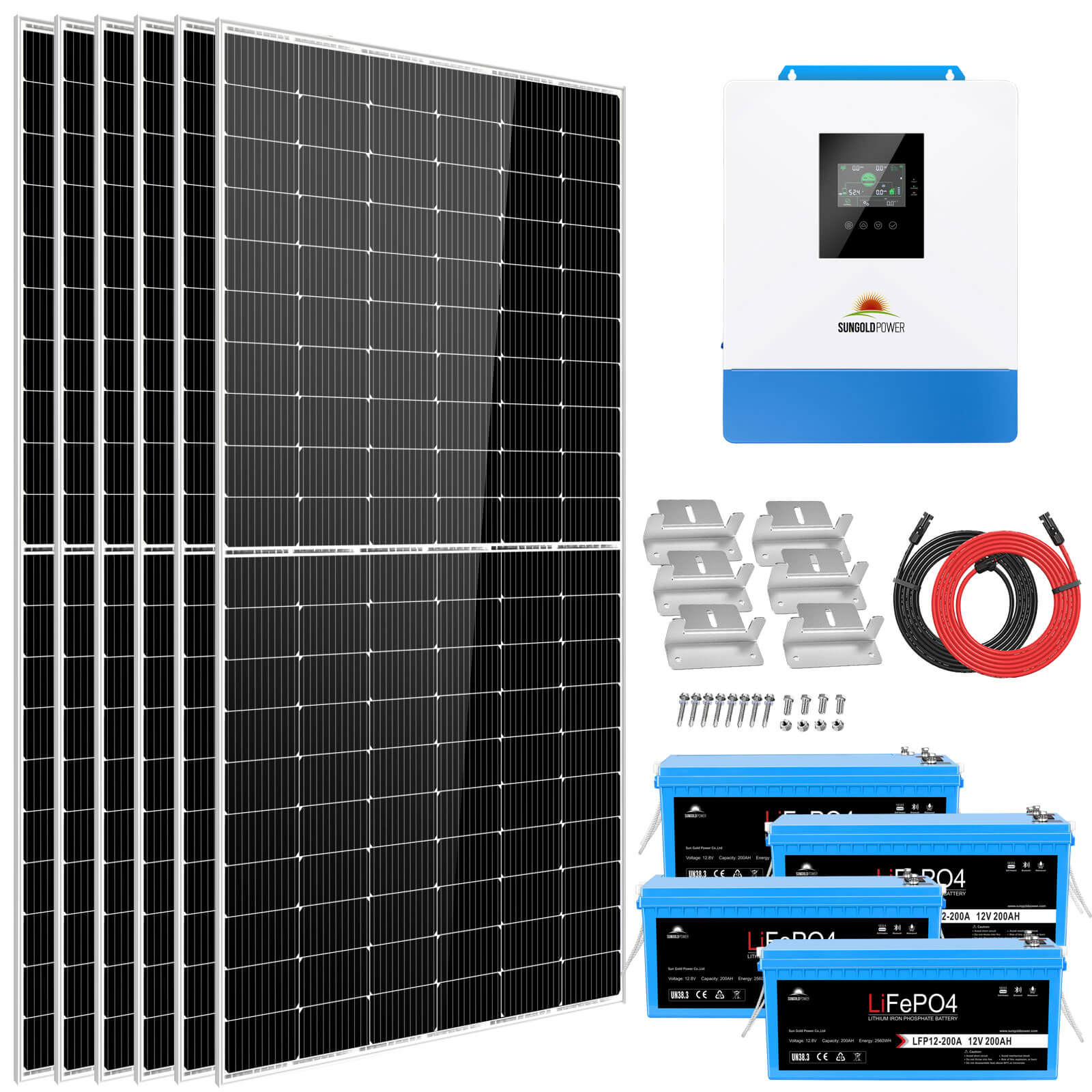 SunGold Power Solar Kit 5000W 48V 120V output 10.24KWH Lithium Battery 2700 Watt Solar Panel