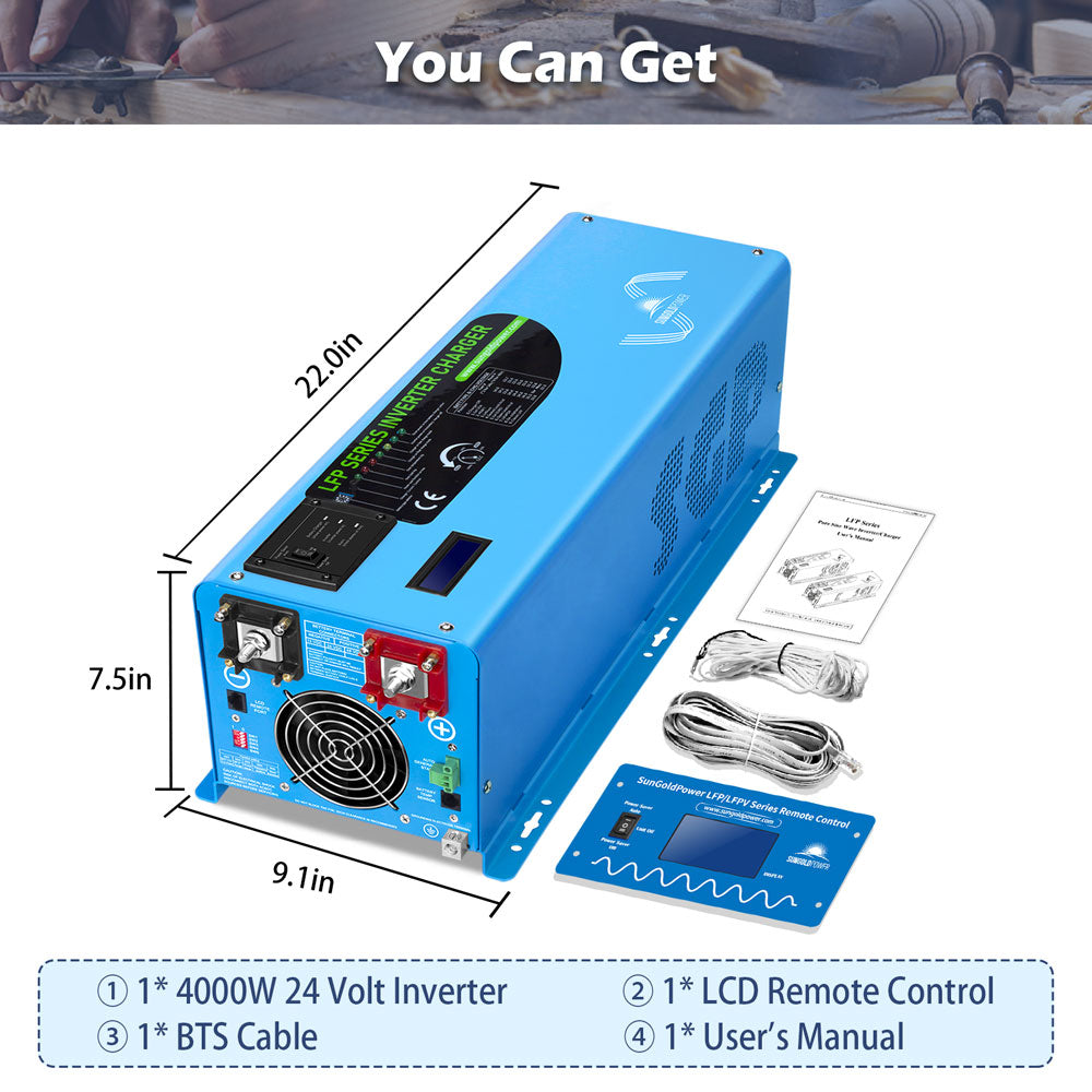 SunGold Power 4000W DC 24V Split Phase Pure Sine Wave Inverter With Charger