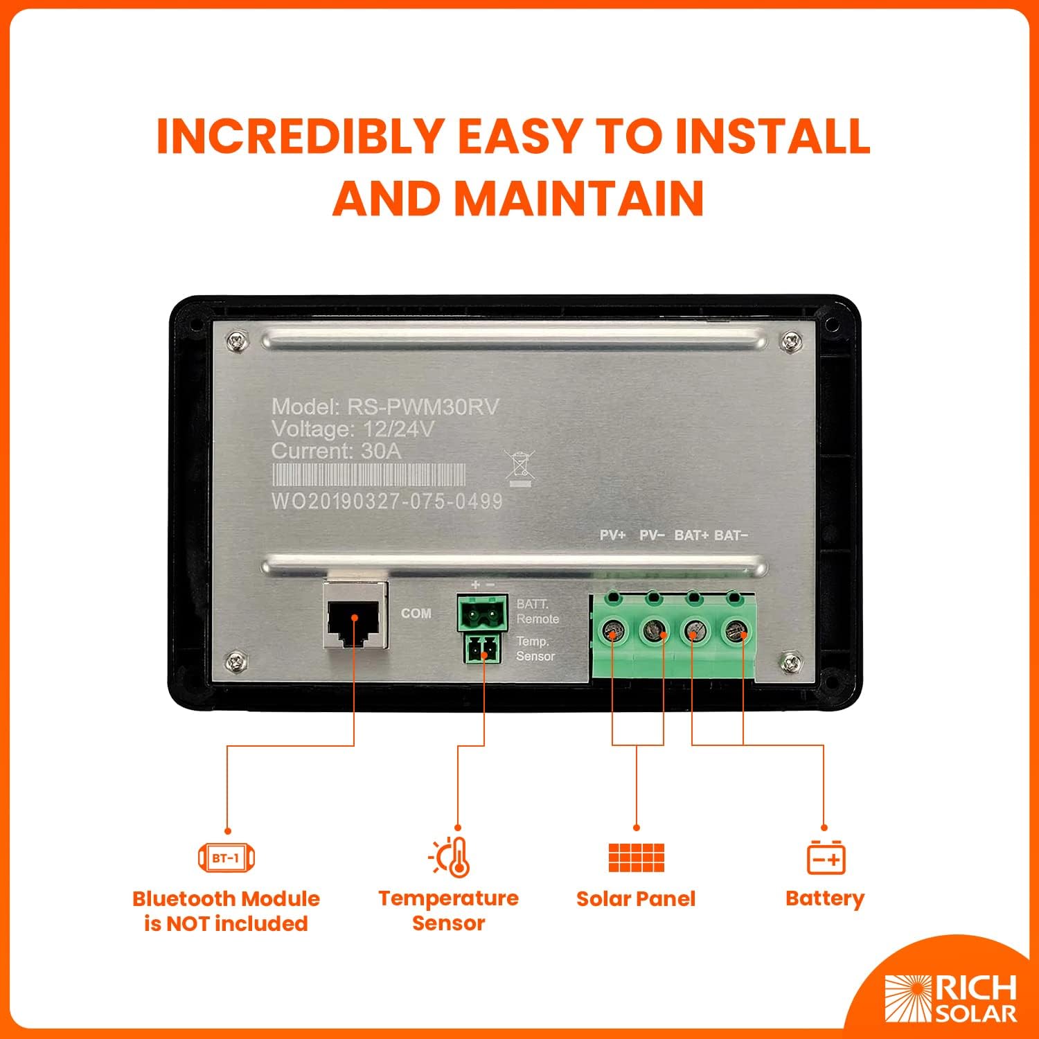 Rich Solar 30 Amp Solar Charge Controller Flush Mount