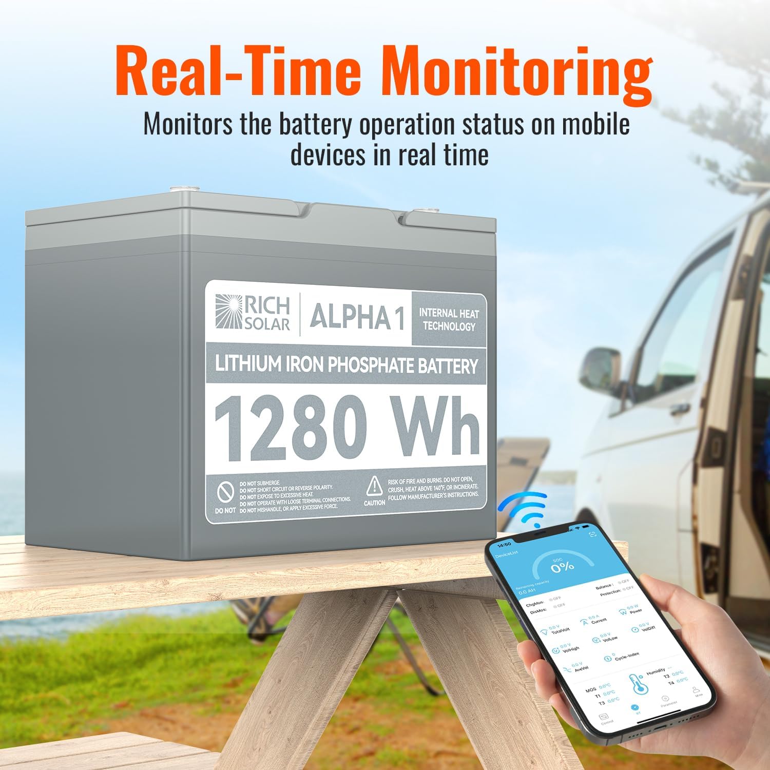 Rich Solar 12V 100Ah LiFePO4 Lithium Iron Phosphate Battery w/ Internal Heating and Bluetooth Function