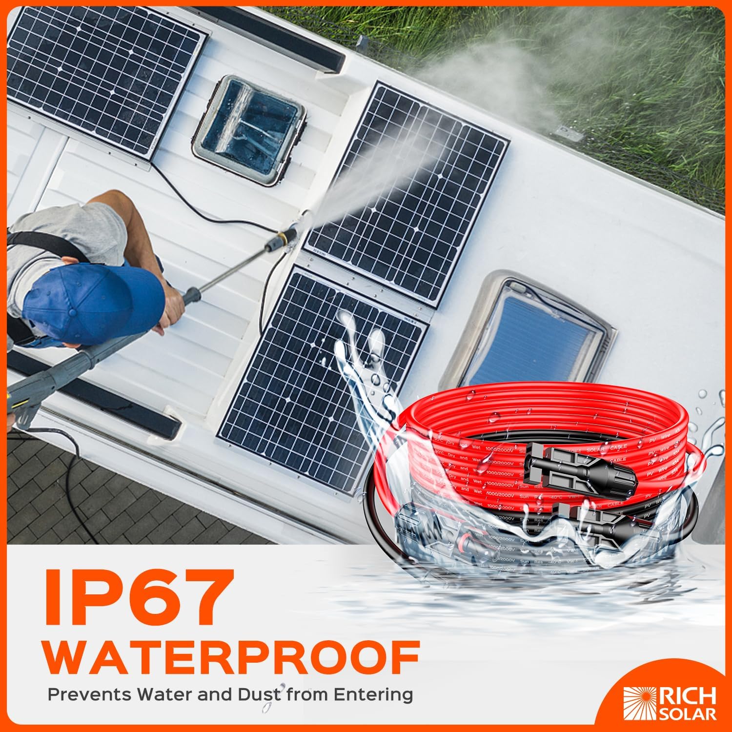 Rich Solar 10 Gauge (10AWG) 75 Feet Solar Panel Extension Cable Wire With Solar Connectors