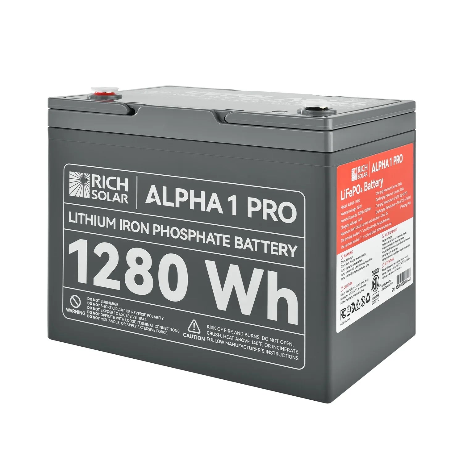 Rich Solar ALPHA 1 PRO 12V 100Ah LiFePO4 Lithium Iron Phosphate Battery