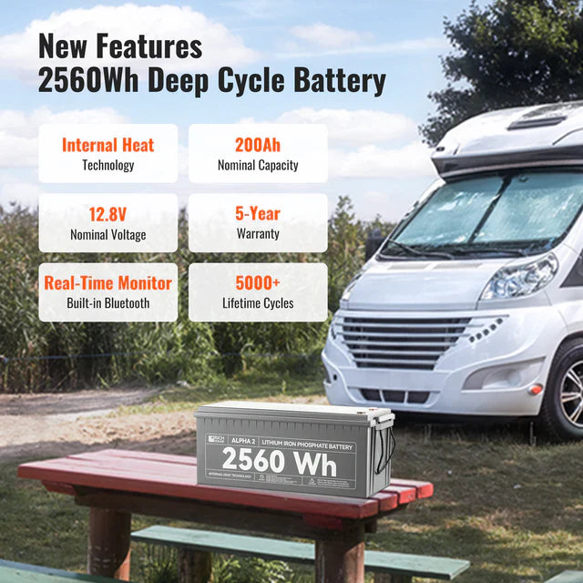Rich Solar 12V 200Ah LiFePO4 Lithium Iron Phosphate Battery w/ Internal Heating and Bluetooth Function
