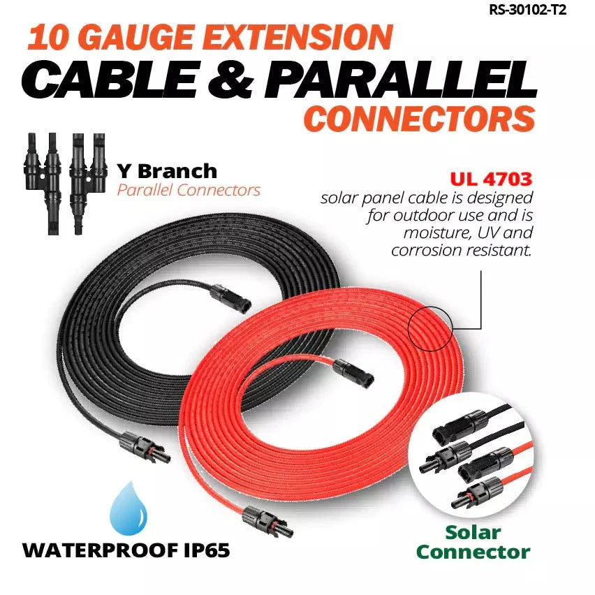 Rich Solar 10 Gauge 30 Feet Solar Extension Cable And Parallel Connectors