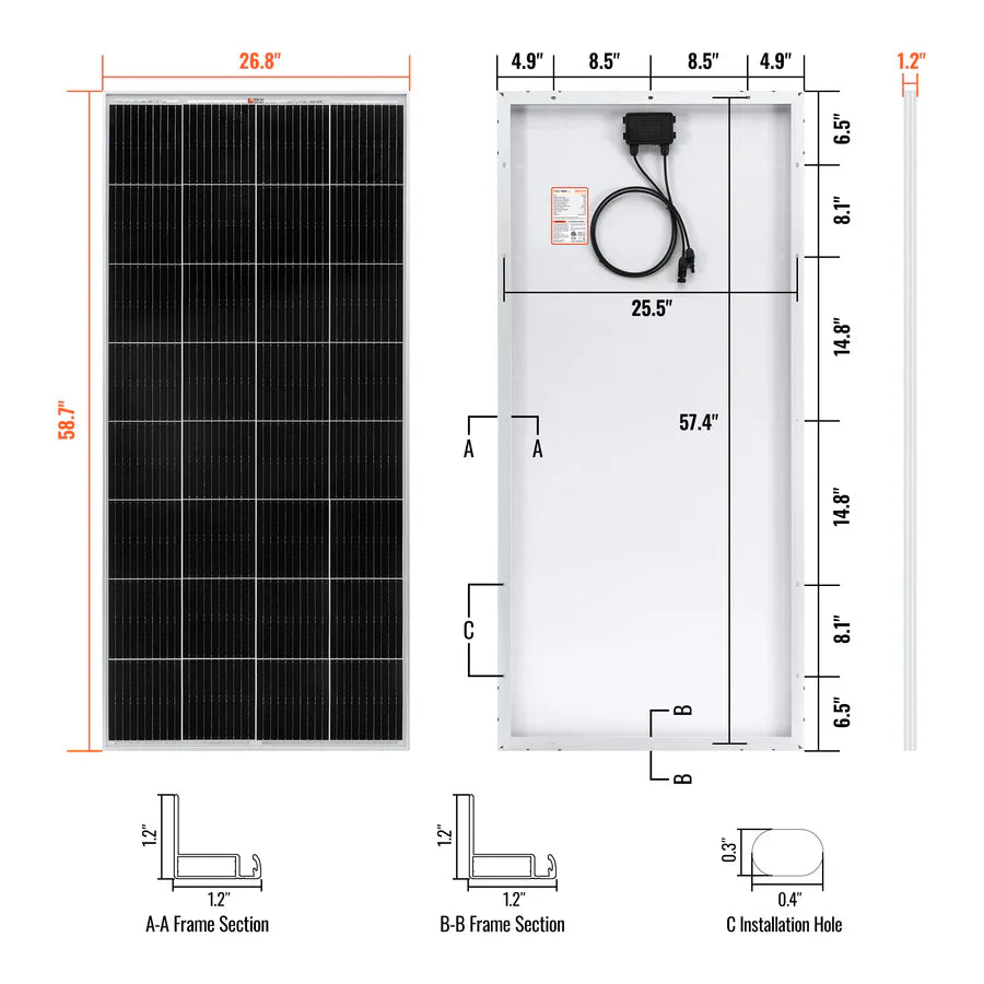 Rich Solar MEGA 200 Watt 12 Volt Monocrystalline Solar Panel
