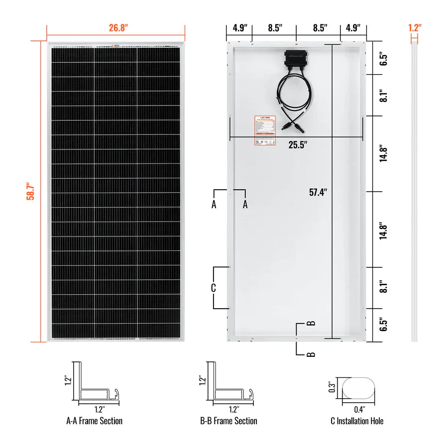 Rich Solar MEGA 200 PRO 200 Watt 24 Volt Monocrystalline Solar Panel