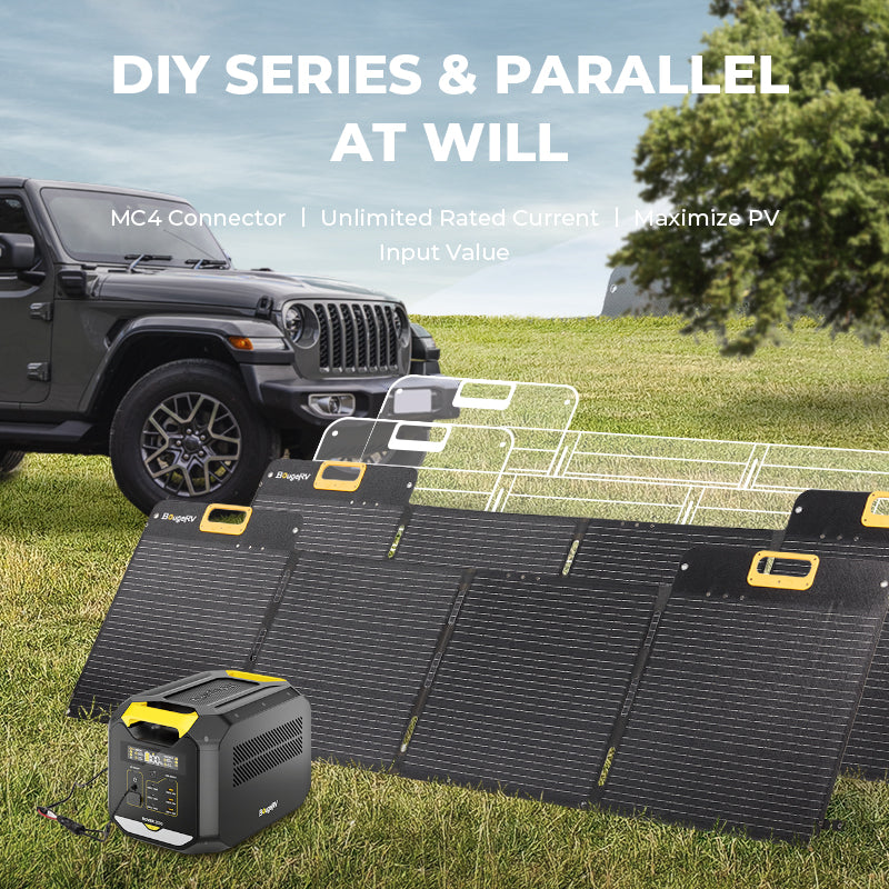 BougeRV ROVER2000 Semi-solid Solar Generator (4016Wh) & 400W(2x200W) Portable Solar Panel