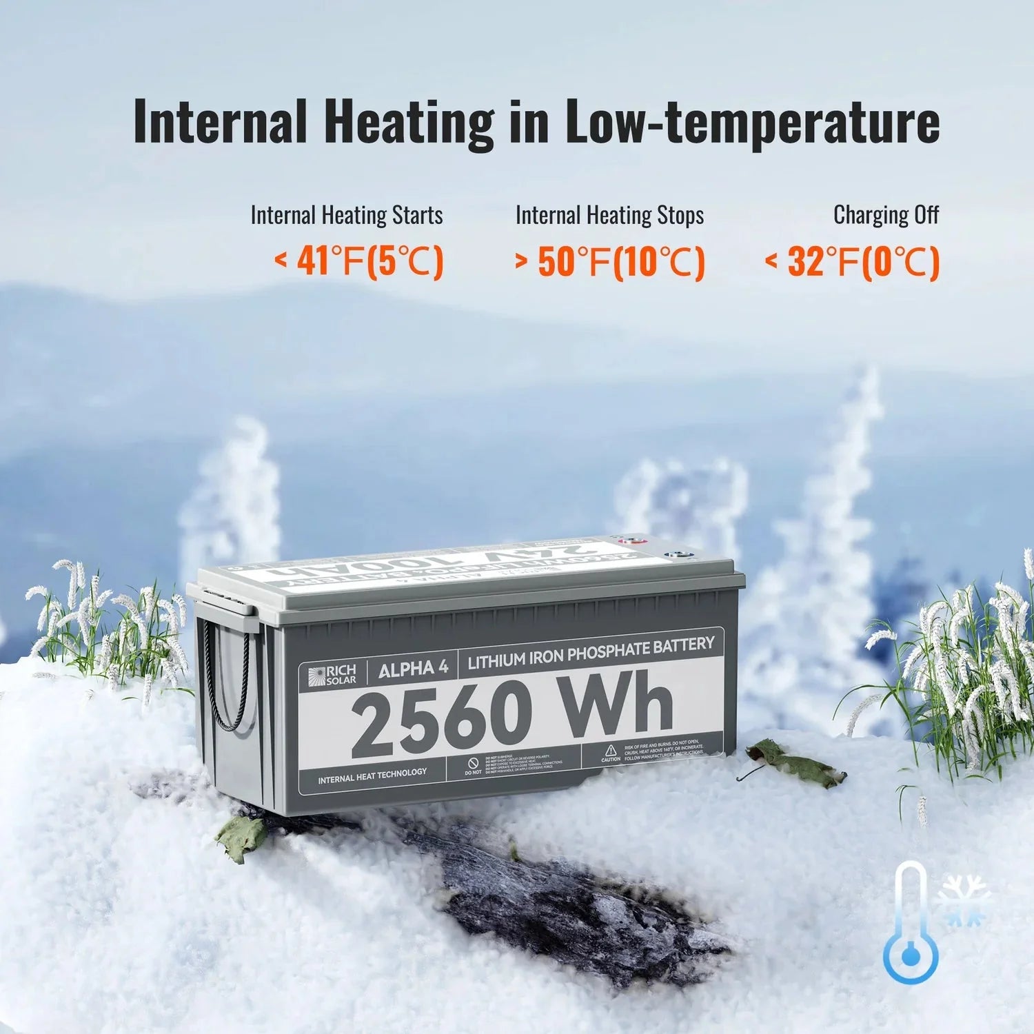 Rich Solar ALPHA 4 24V 100Ah LiFePO4 Battery w/ Internal Heating and Bluetooth