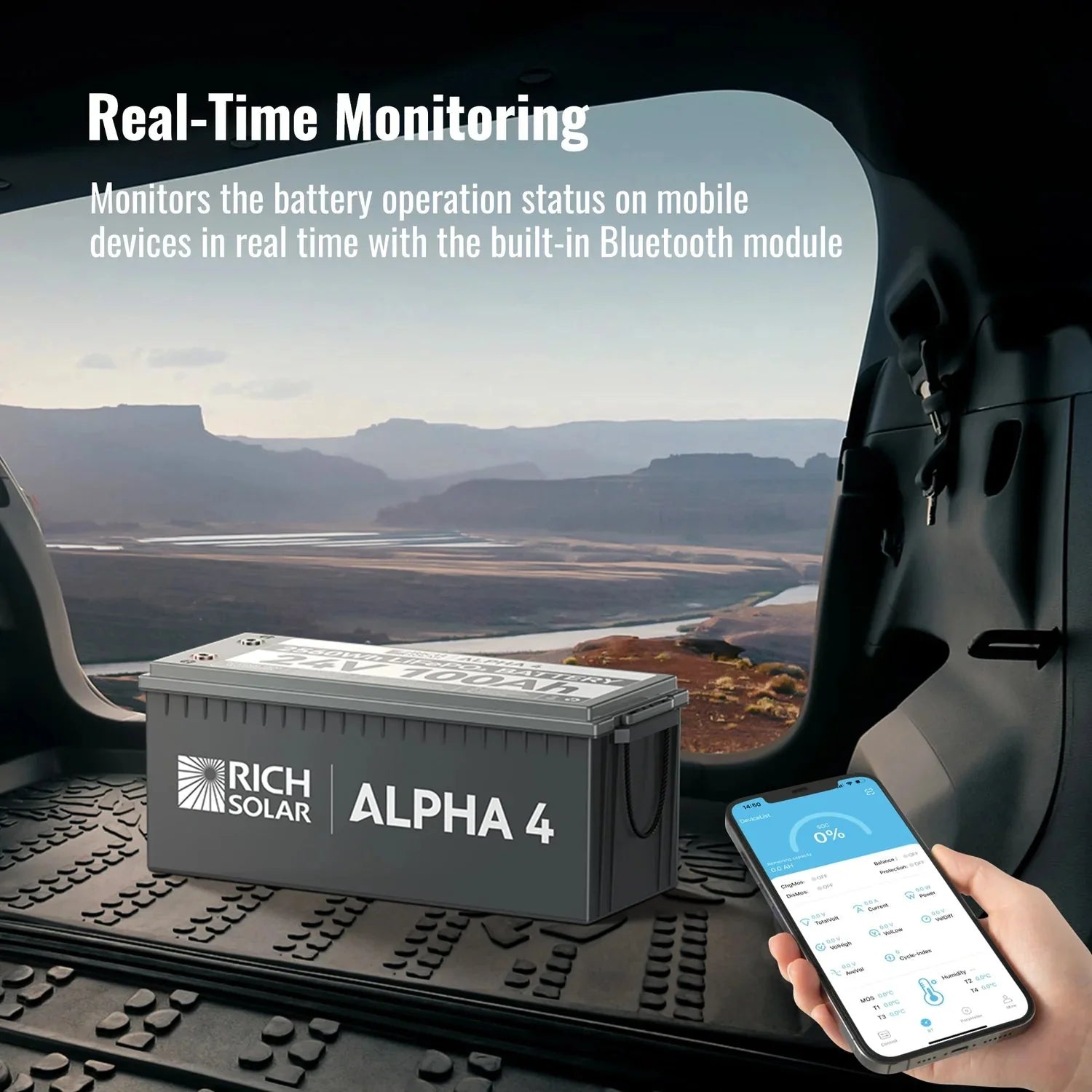 Rich Solar ALPHA 4 24V 100Ah LiFePO4 Battery w/ Internal Heating and Bluetooth